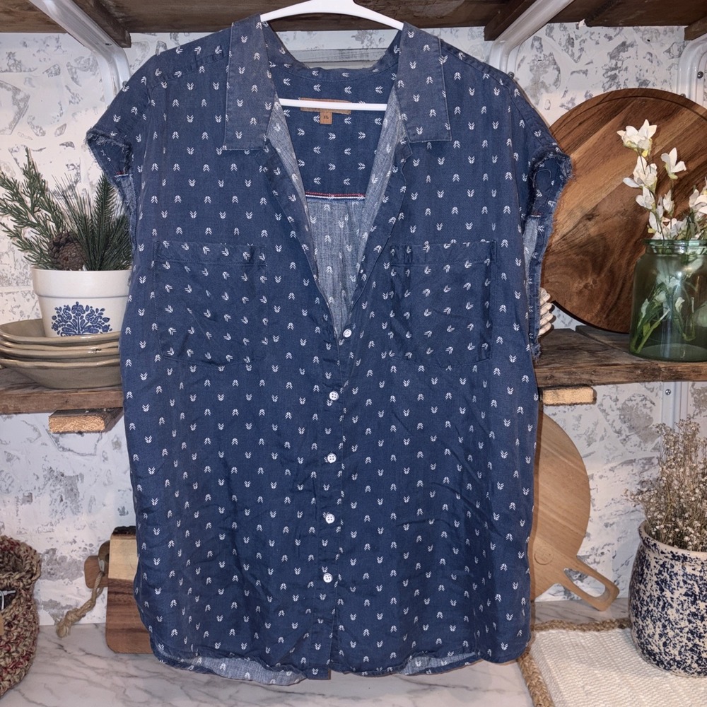 JACHS Girlfriend Bohemian Women's XL Raw Sleeve Coastal Cowgirl Button Shirt